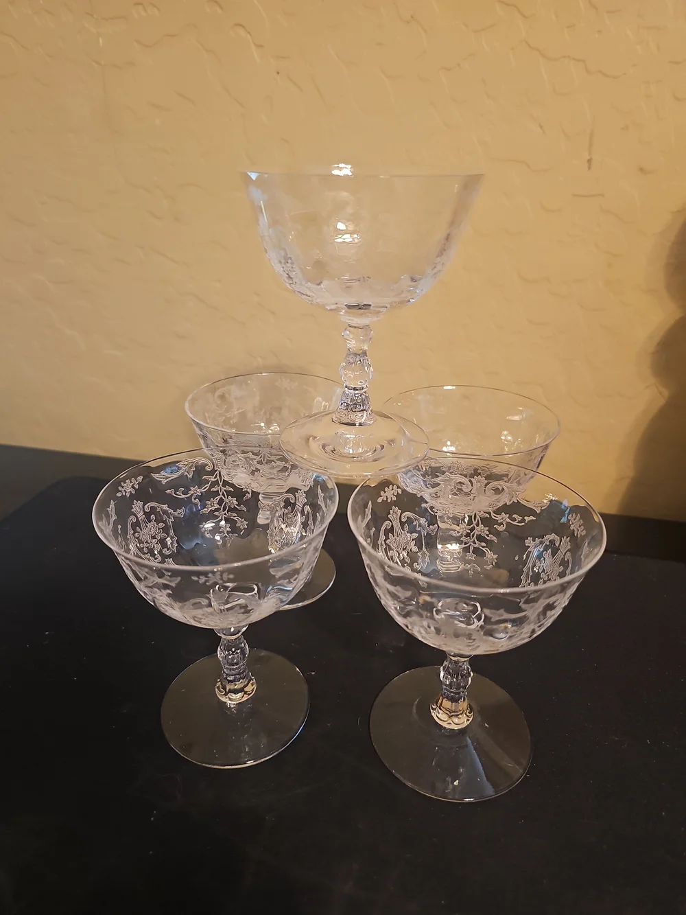 Vtg Fostoria Navarre Clear Etched Champagne Glass 4.5in Low Sherbet Coupe 5 Pcs